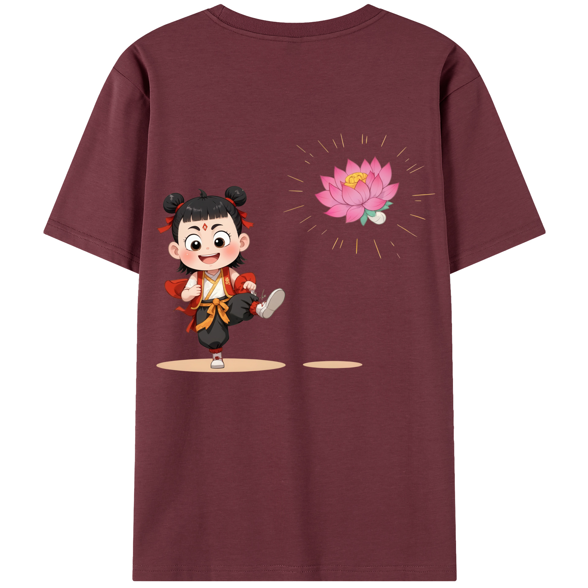 （画像用） Ne Zha 2 ナタ 魔童の大暴れ 綿100％半袖Tシャツ（背面プリント）